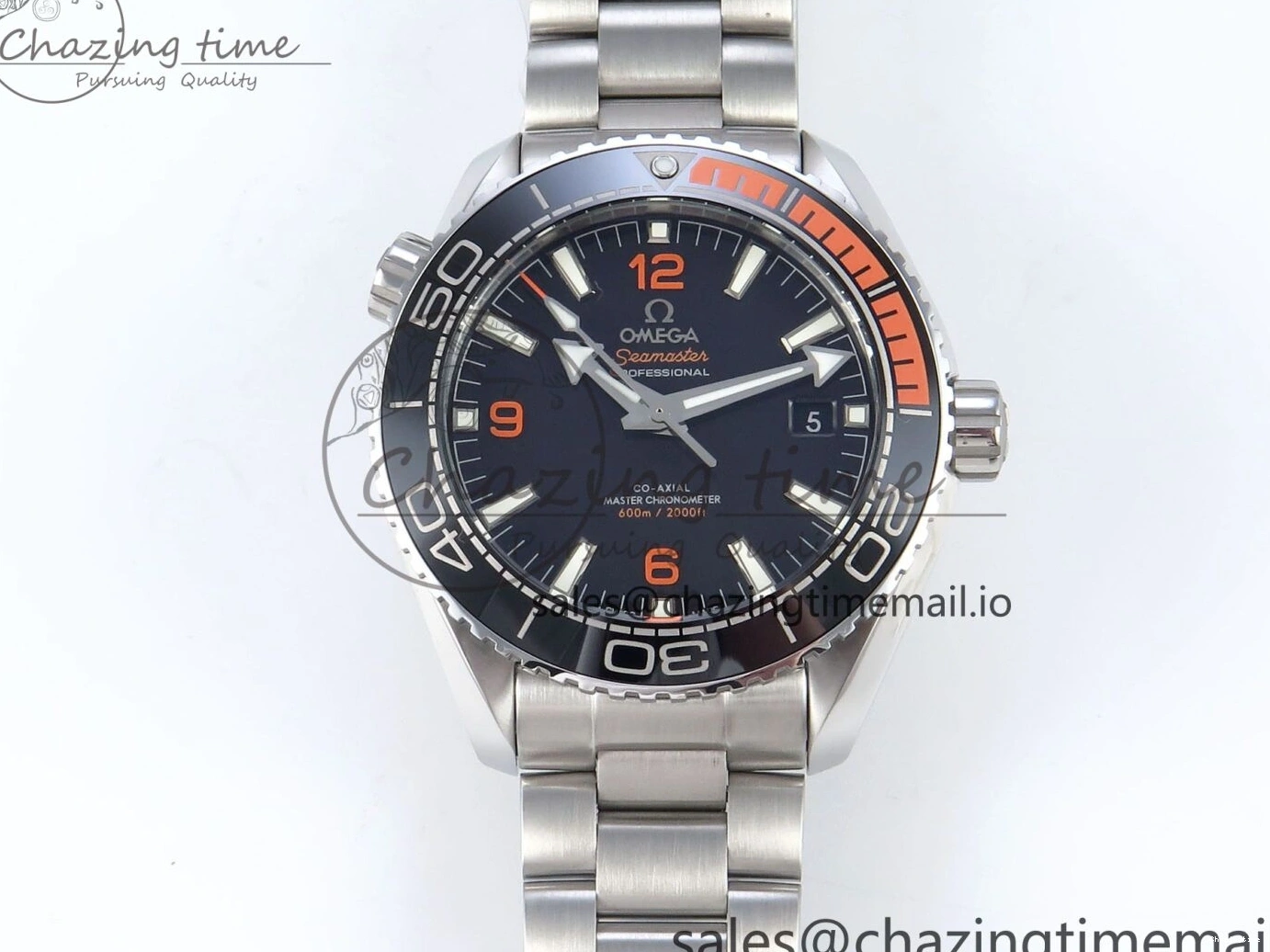 0509 WrinkleFree Seamaster Planet Ocean 600M 43.5mm SS SCF 1:1 Best Edition Black Orange Bezel Black Dial on SS Bracelet A8900 Super Clone 7682